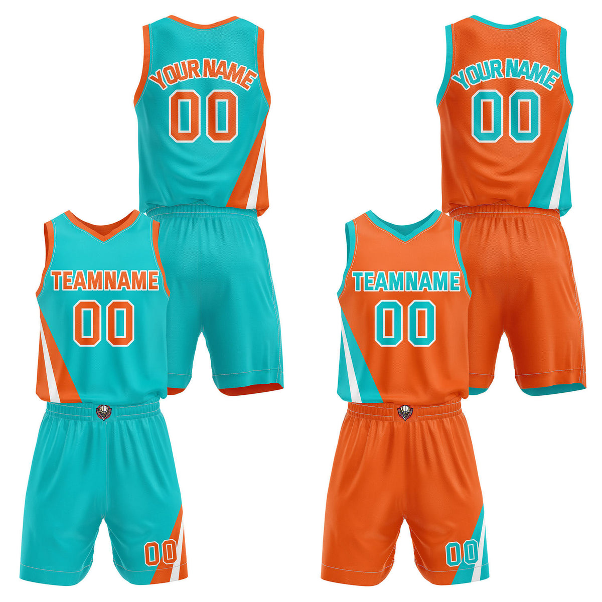 Custom Reversible Turquoise Orange Basketball Uniform Set | Team &amp; Player Name - Vosoli