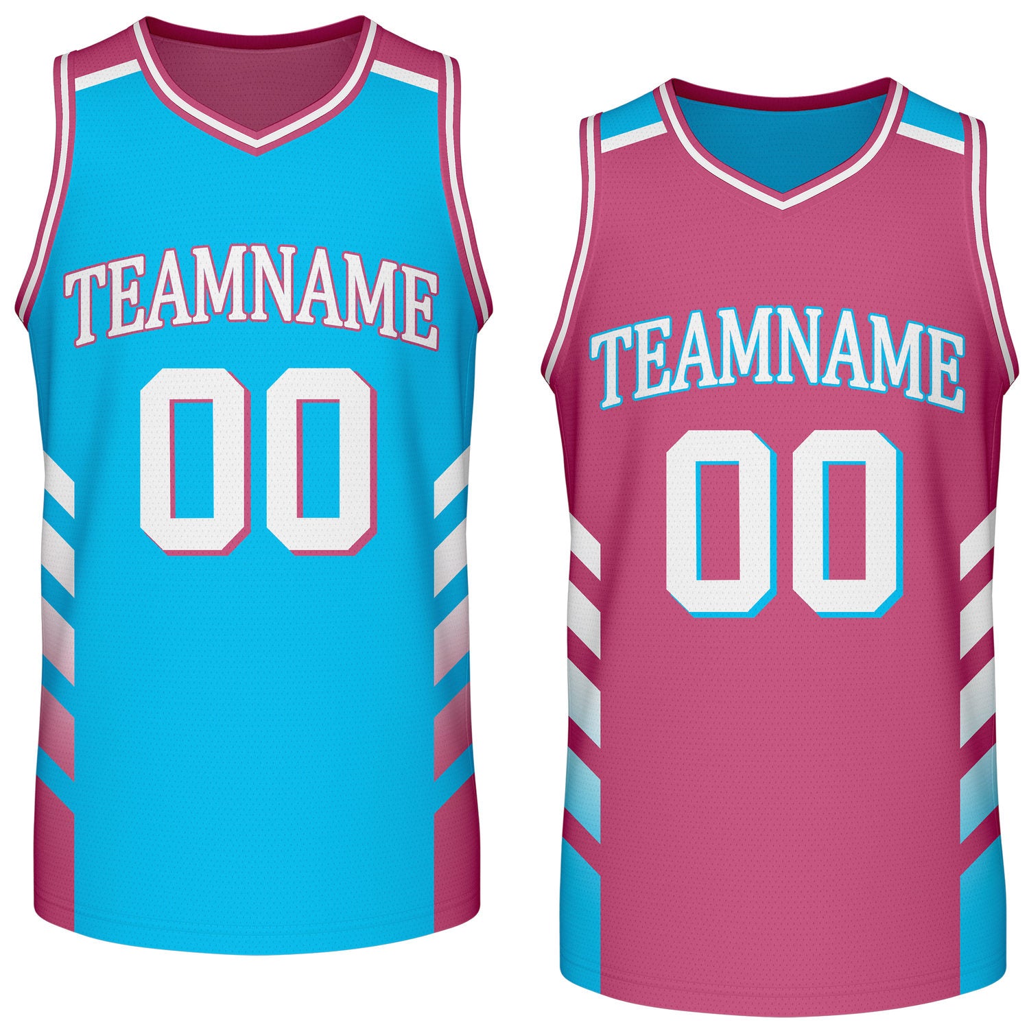 Custom reversible turquoise pink basketball jersey, personalized team name number logo breathable mesh sports top for men women youth game practice wear - Vosoli