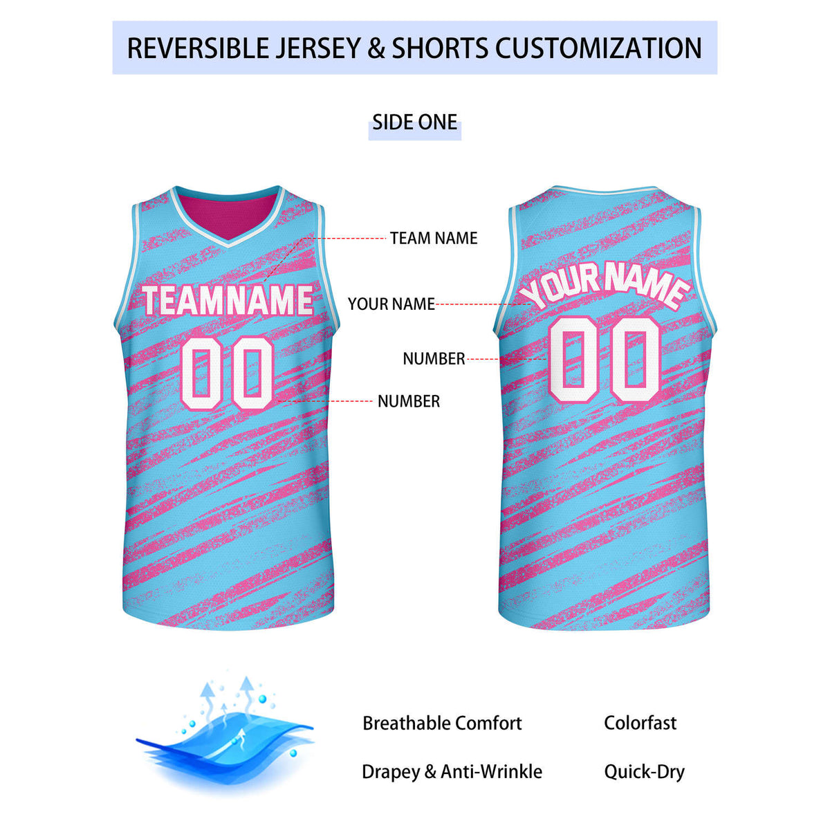 Custom Reversible Turquoise Pink Basketball Jersey | Team & Player Name - Vosoli