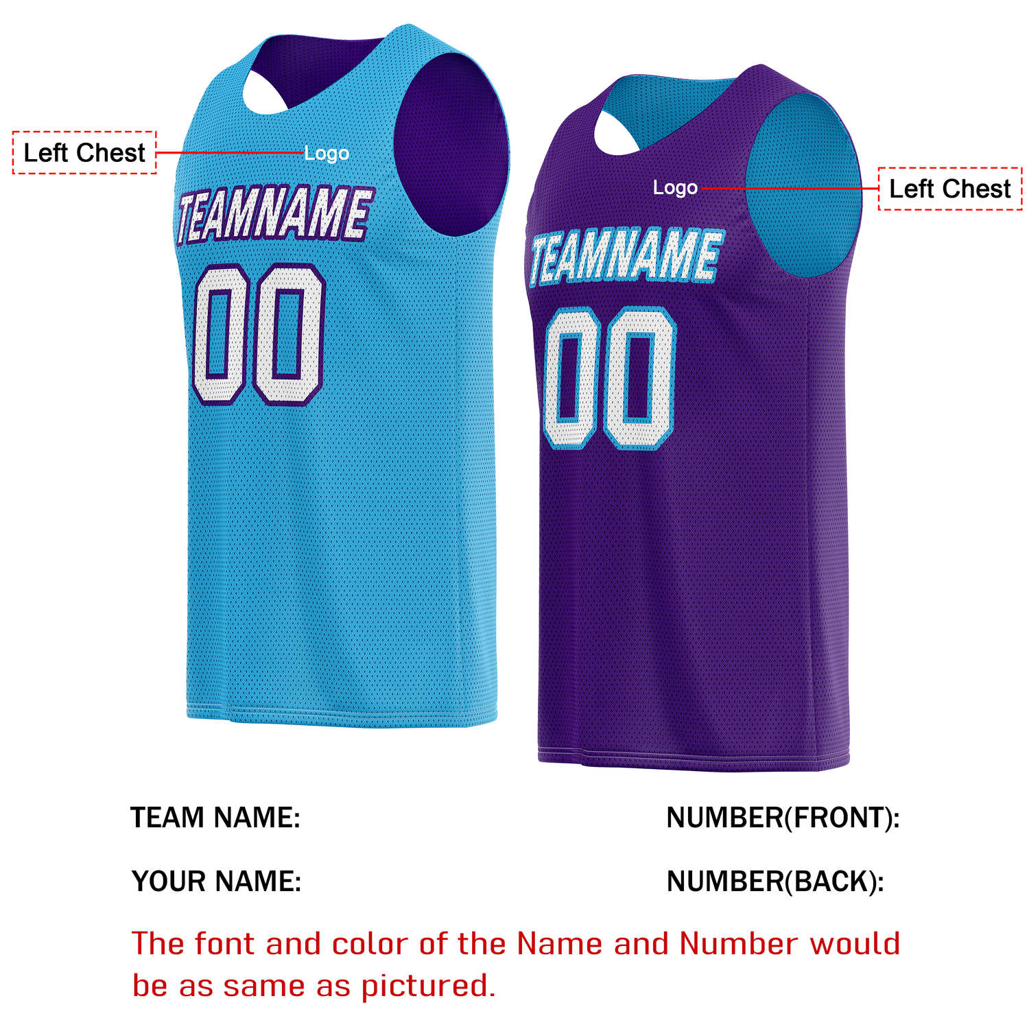 Custom Reversible Turquoise Purple Basketball Jersey | Personalized Team Name & Number - Vosoli