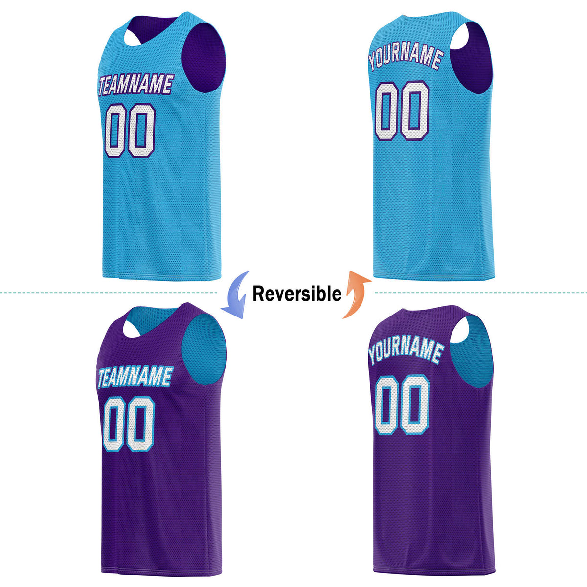 Custom Reversible Turquoise Purple Basketball Jersey | Personalized Team Name & Number - Vosoli