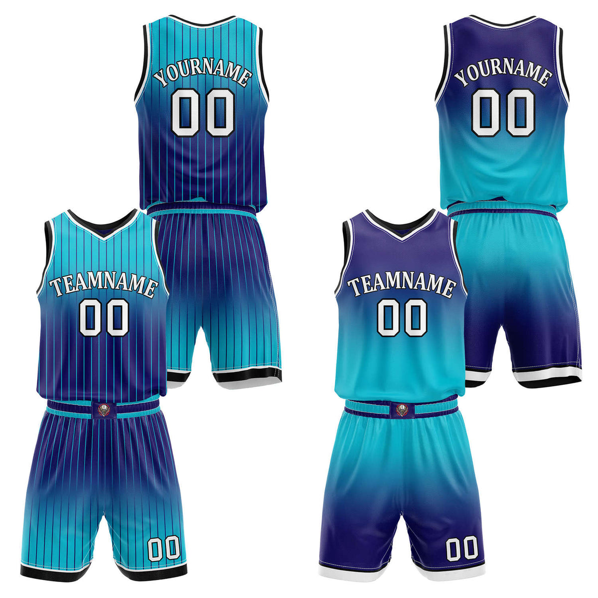 Custom Reversible Turquoise Purple Gradient Striped Basketball Uniform Set | Team &amp; Player Name - Vosoli