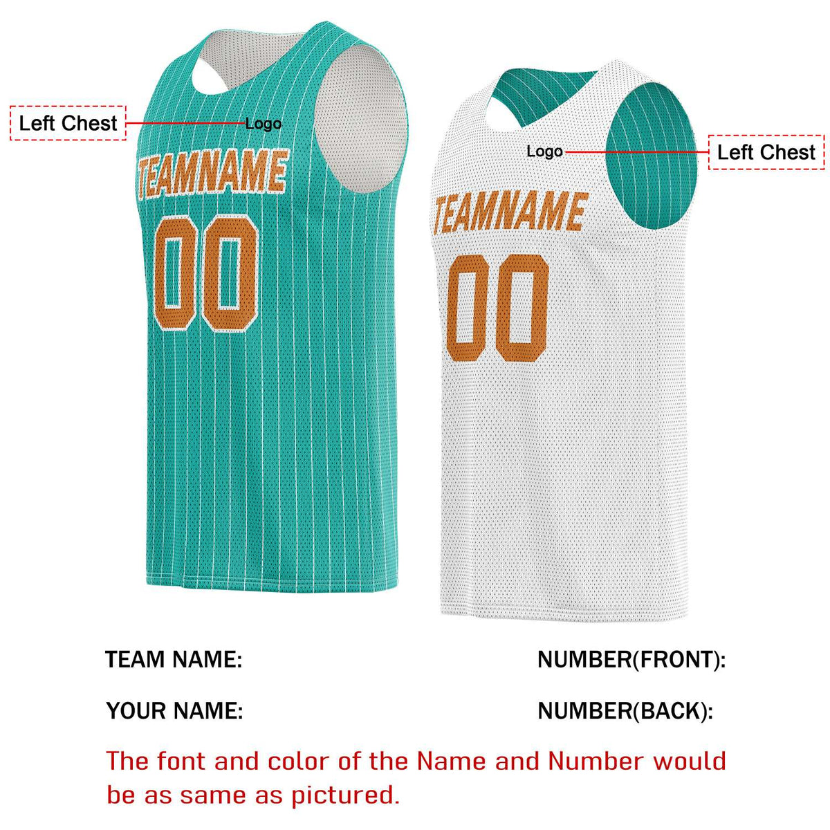 Custom Reversible Turquoise White Striped Basketball Jersey | Personalized Team Name, Number & LOGO | Vosoli