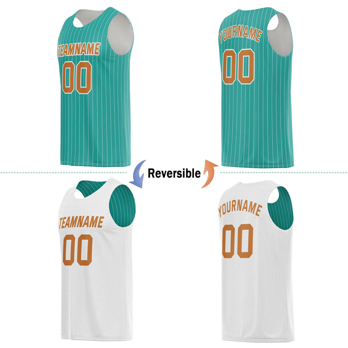 Custom Reversible Turquoise White Striped Basketball Jersey | Personalized Team Name, Number & LOGO | Vosoli