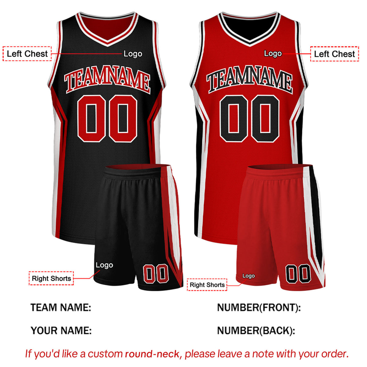 Custom Black & Red Two Sided Basketball Uniform Set | Personalized Team Uniforms for Adult & Youth
