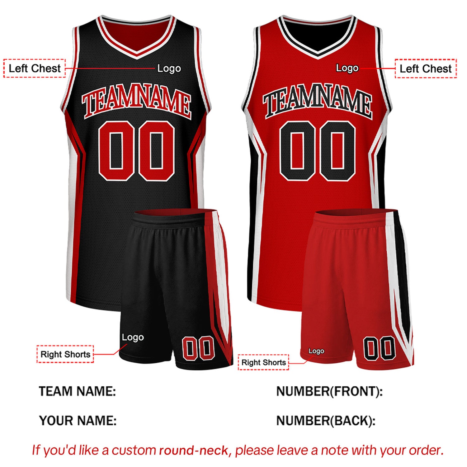 Custom Black & Red Two Sided Basketball Uniform Set | Personalized Team Uniforms for Adult & Youth