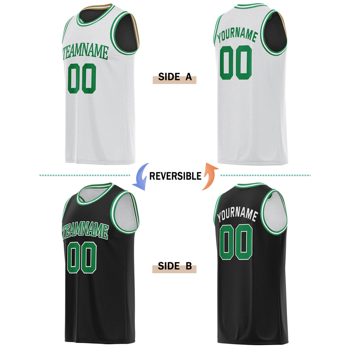 Custom Reversible White & Black Basketball Jersey | Personalized for Team Sports - Vosoli