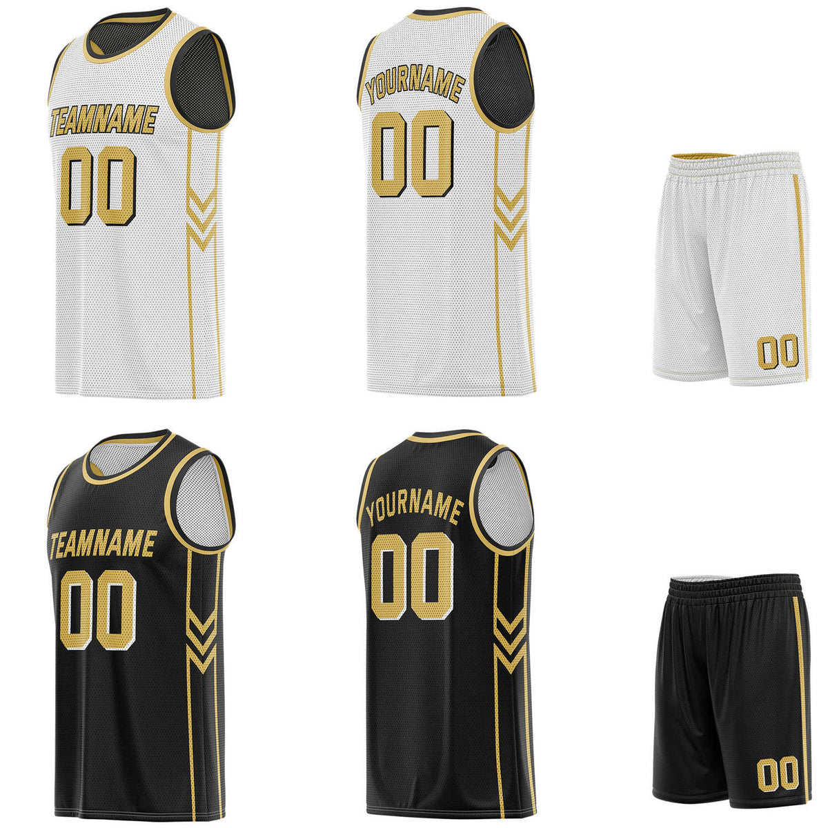 Custom reversible white &amp; black basketball uniform set, personalized with team name number and logo, breathable mesh fabric for men women youth game practice - Vosoli