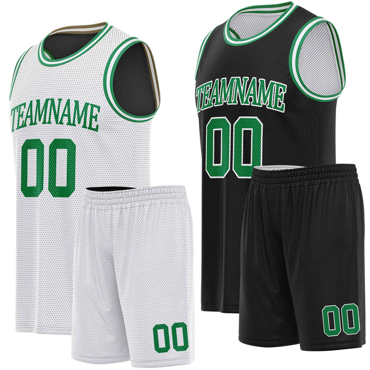 Custom reversible white &amp; black basketball uniform set , personalized team name number logo breathable mesh sports jersey and shorts for men women youth game practice - Vosoli
