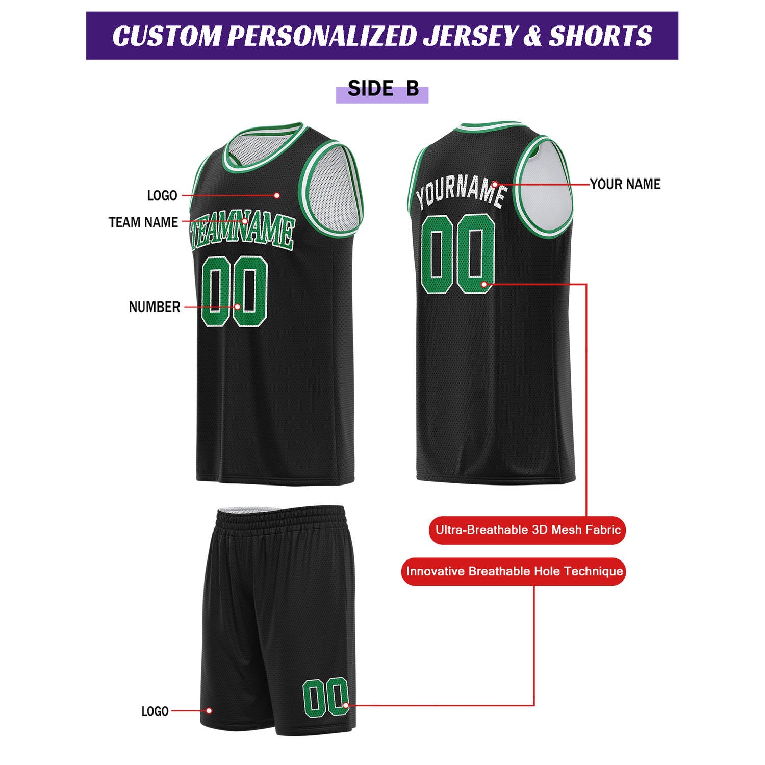 Custom Reversible White & Black Basketball Uniform Set | Personalized for Team Sports Practice - Vosoli
