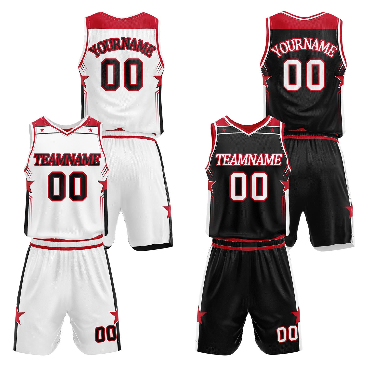 Custom reversible white & black basketball uniform set, personalized with team name number and logo,breathable mesh fabric for men women youth game practice - Vosoli