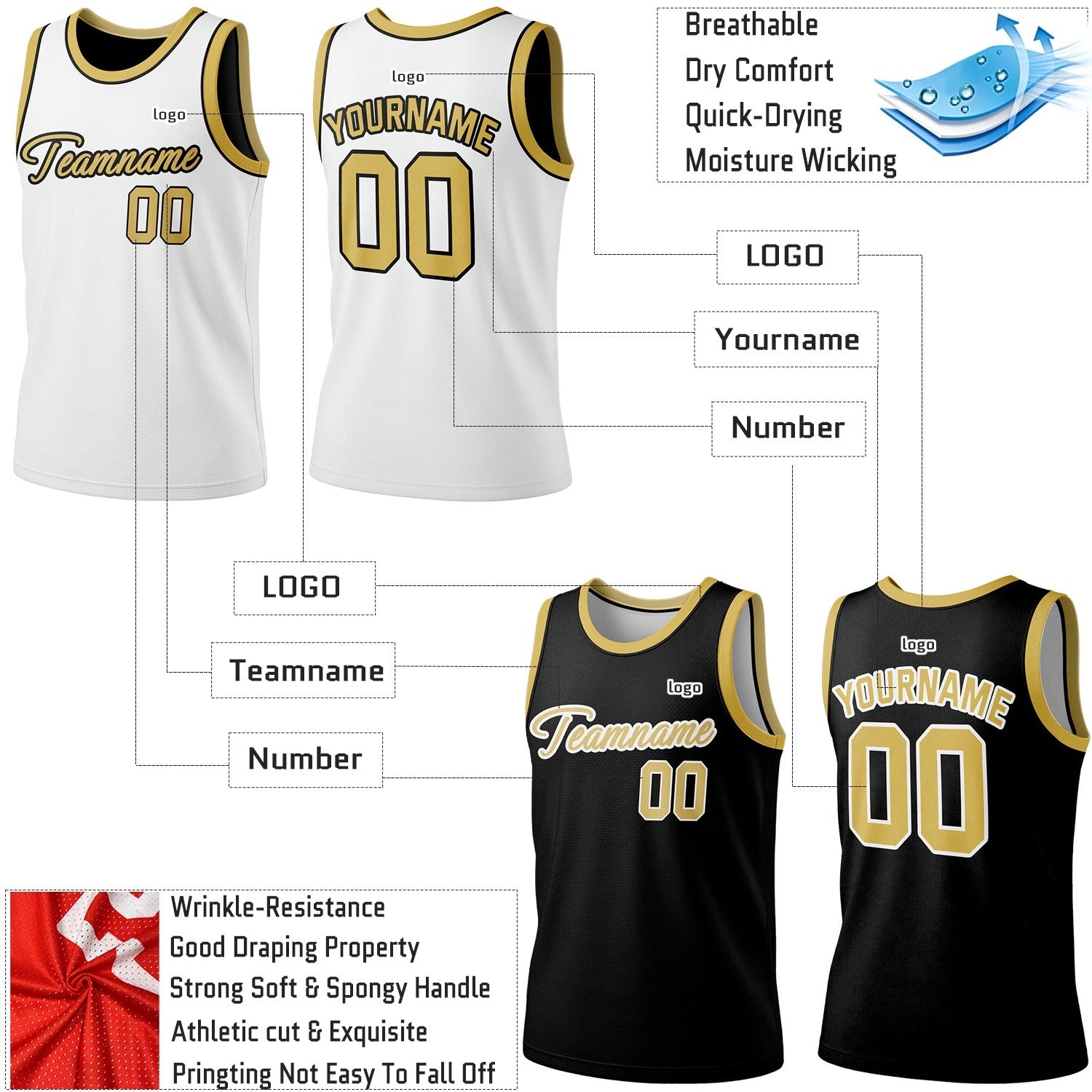 Custom Reversible White & Black Basketball Jersey | Personalized Team Jersey | Vosoli