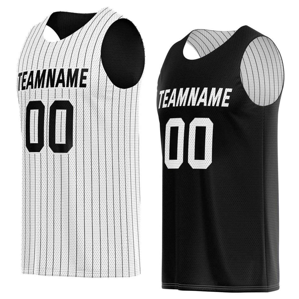Custom Reversible White Black Pinstripe Basketball Jersey, Personalized Team Name Number Breathable Mesh Uniform for Men Women Youth