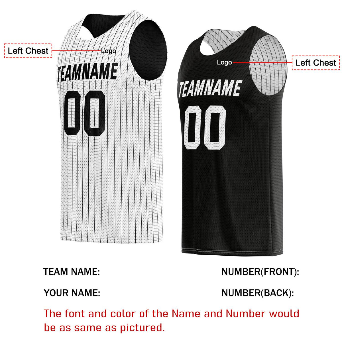 Custom Reversible White Black Striped Basketball Jersey | Personalized Team Name, Number & LOGO | Vosoli