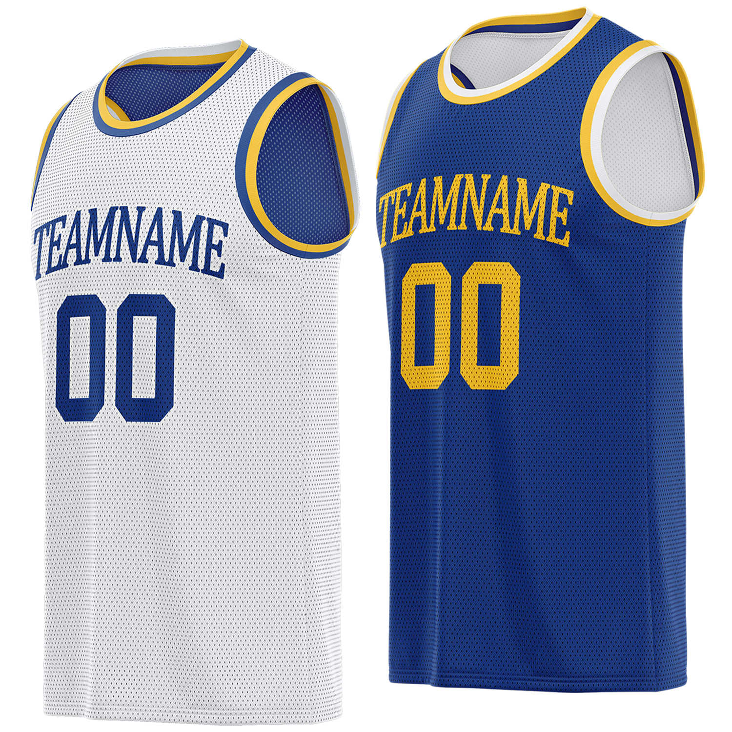 Custom reversible white & blue basketball jersey, personalized team name number logo breathable mesh sports top for men women youth game practice - Vosoli