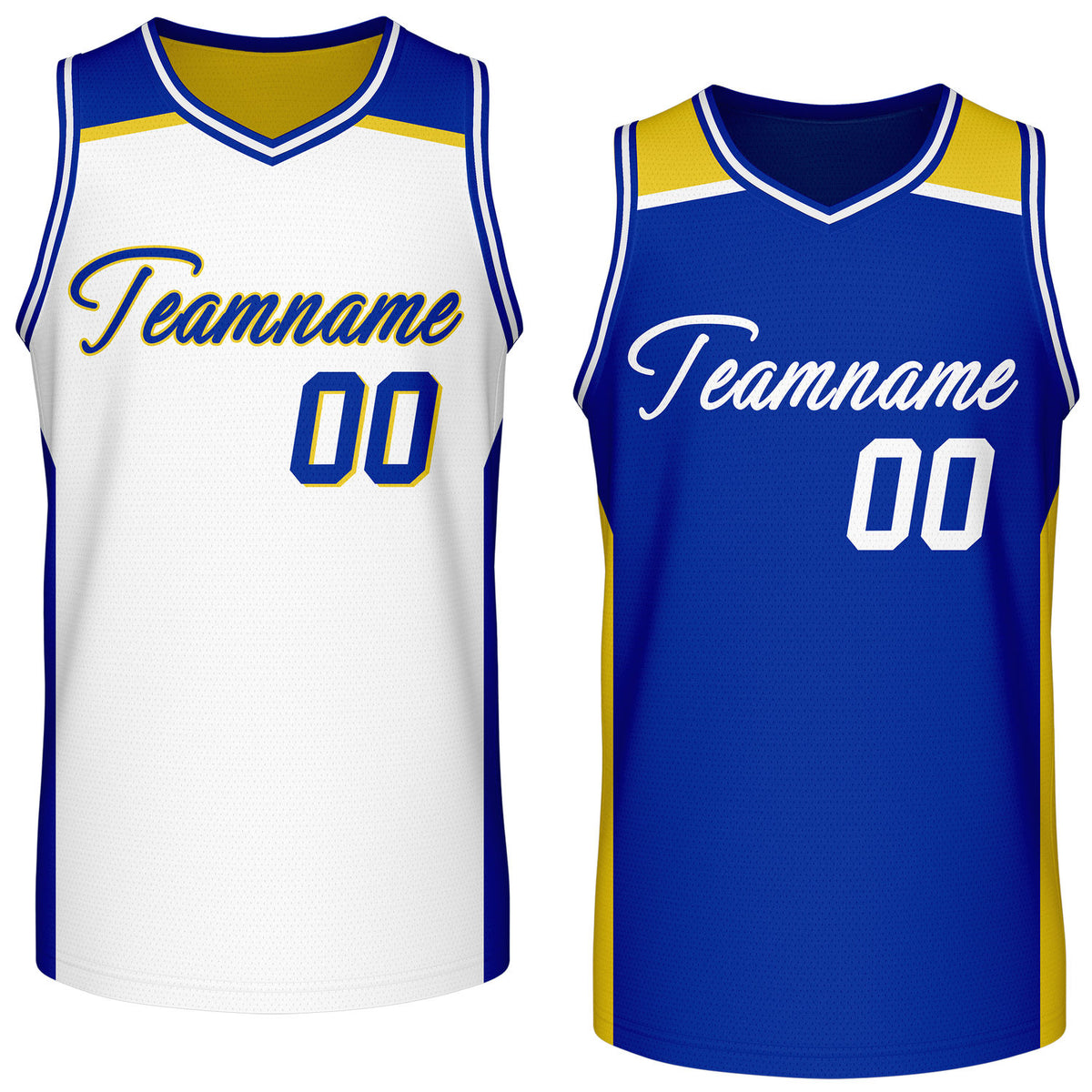 Custom reversible white blue basketball jersey, personalized team name number logo breathable mesh sports top for men women youth game practice wear - Vosoli