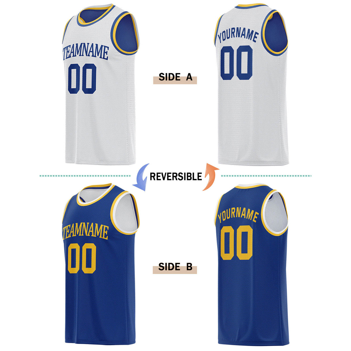 Custom Reversible White & Blue Basketball Jersey | Personalized for Team Sports - Vosoli