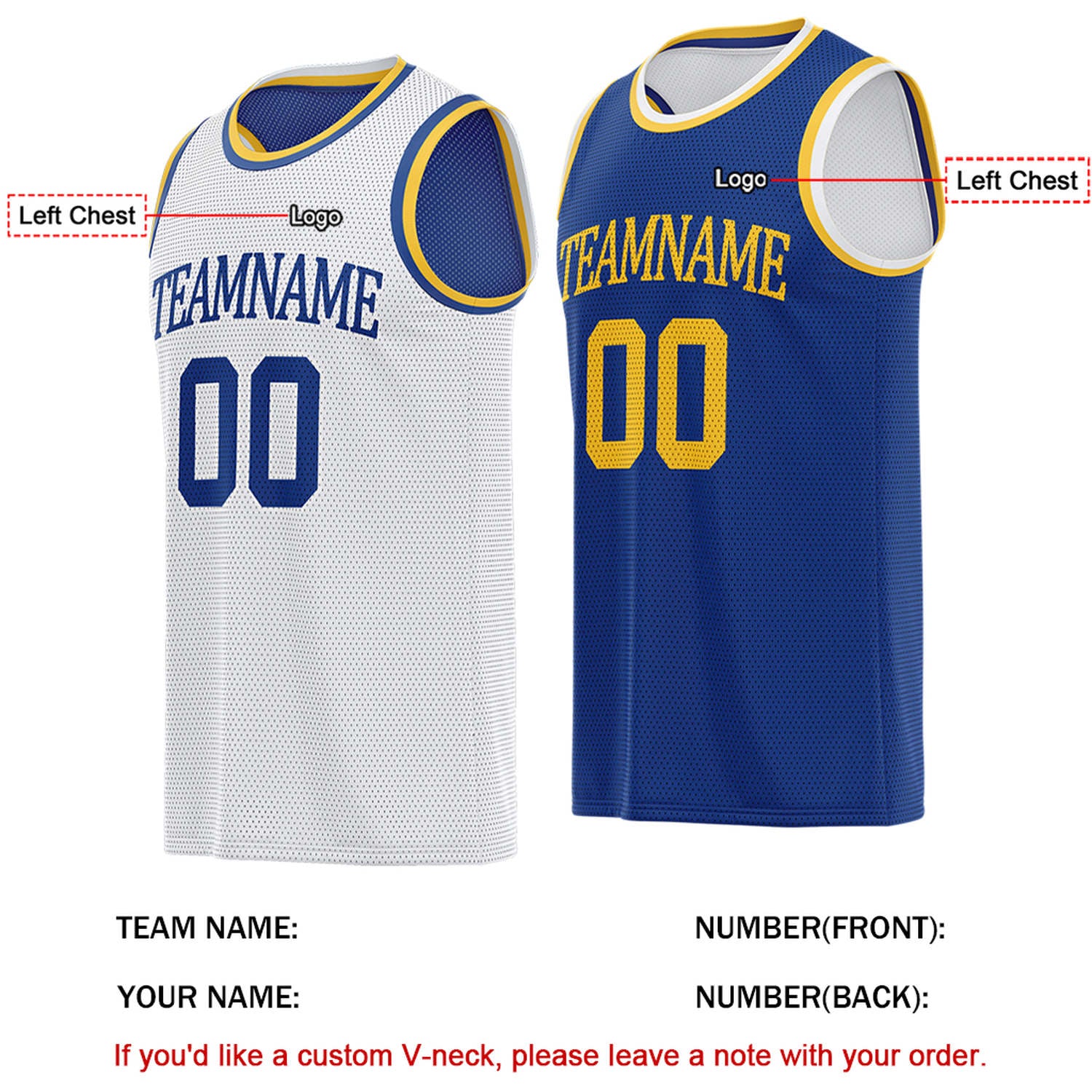 Custom Reversible White & Blue Basketball Jersey | Personalized for Team Sports - Vosoli