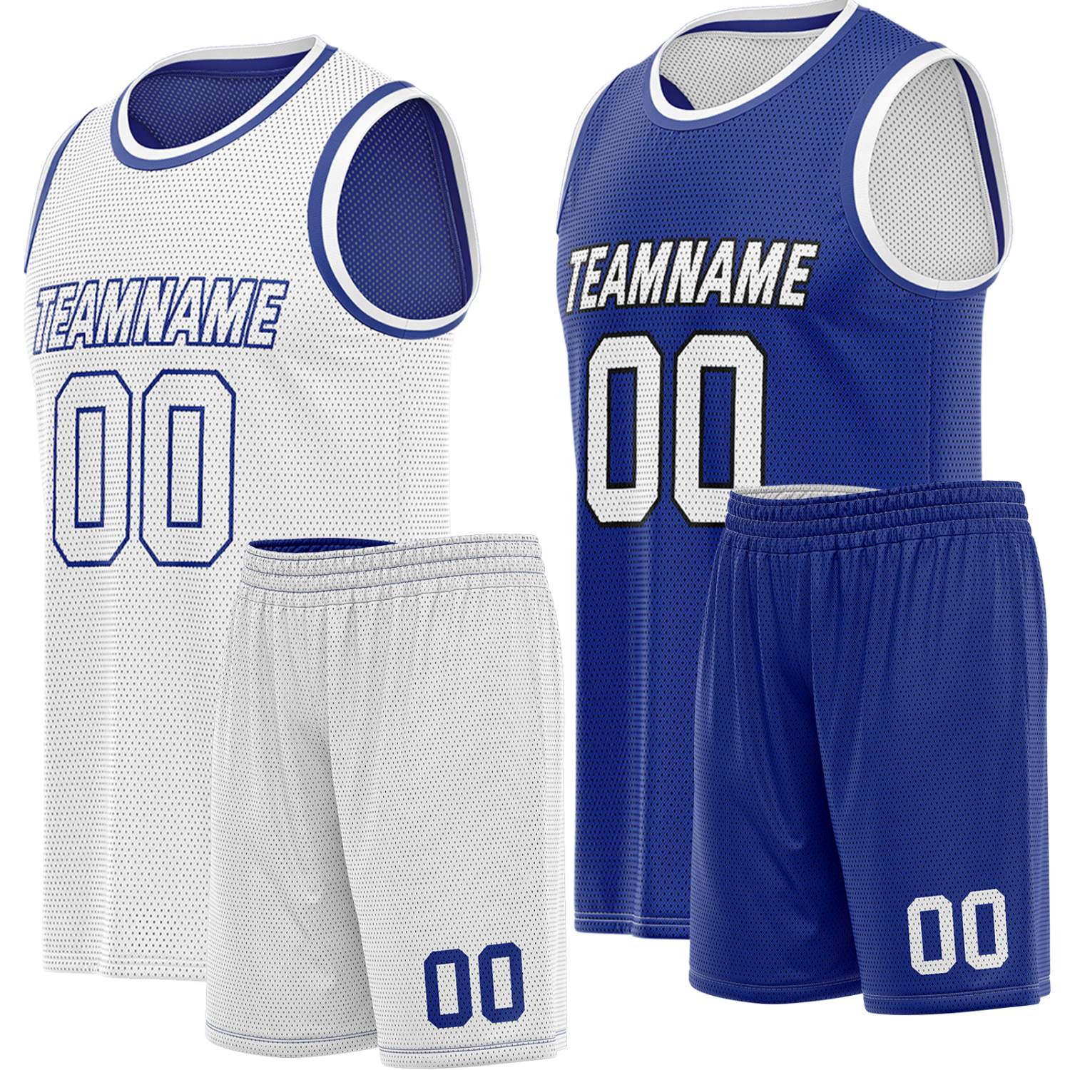 Custom reversible white & blue basketball uniform, personalized team name number Logo breathable Mesh sports set for men women youth Adult game practice - Vosoli