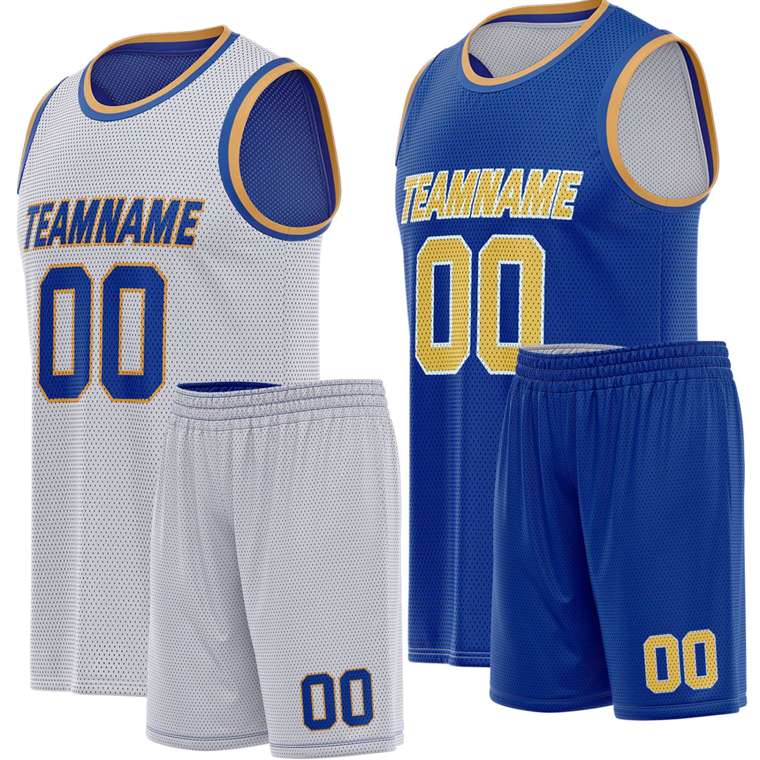 Custom reversible white & blue basketball uniform, personalized team name number Logo breathable Mesh sports set for men women youth Adult game practice - Vosoli