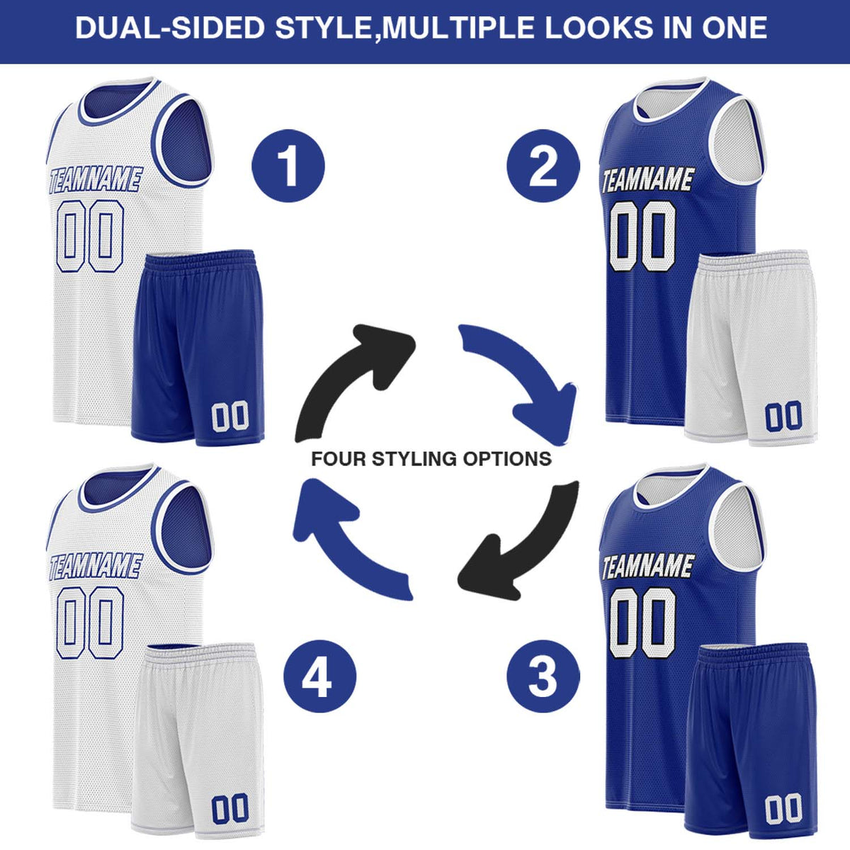 Custom Reversible White & Blue Basketball Uniform (Jersey + Shorts) | Personalized Team Set | Vosoli
