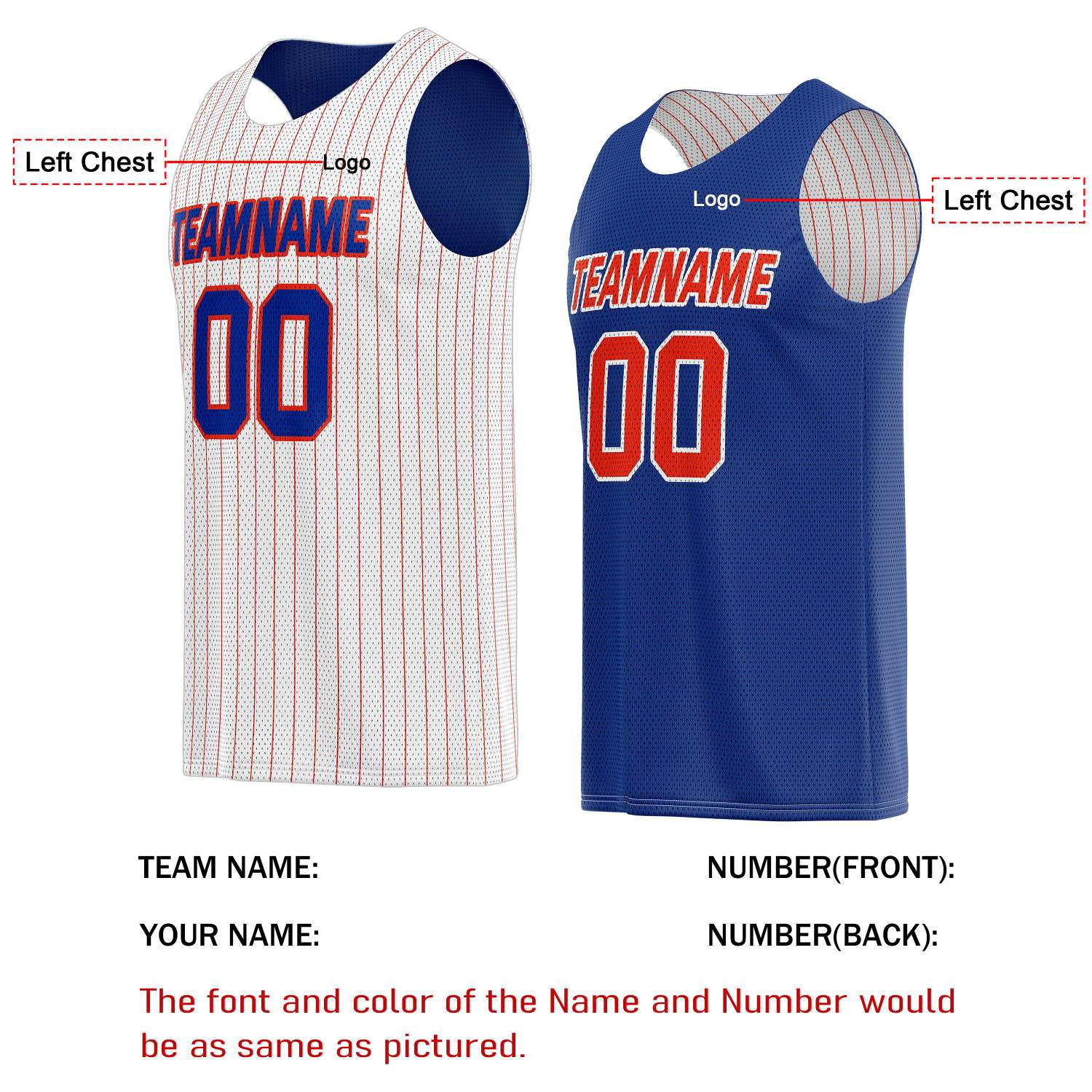 Custom Reversible White Blue Striped Basketball Jersey | Personalized Team Name, Number & LOGO | Vosoli