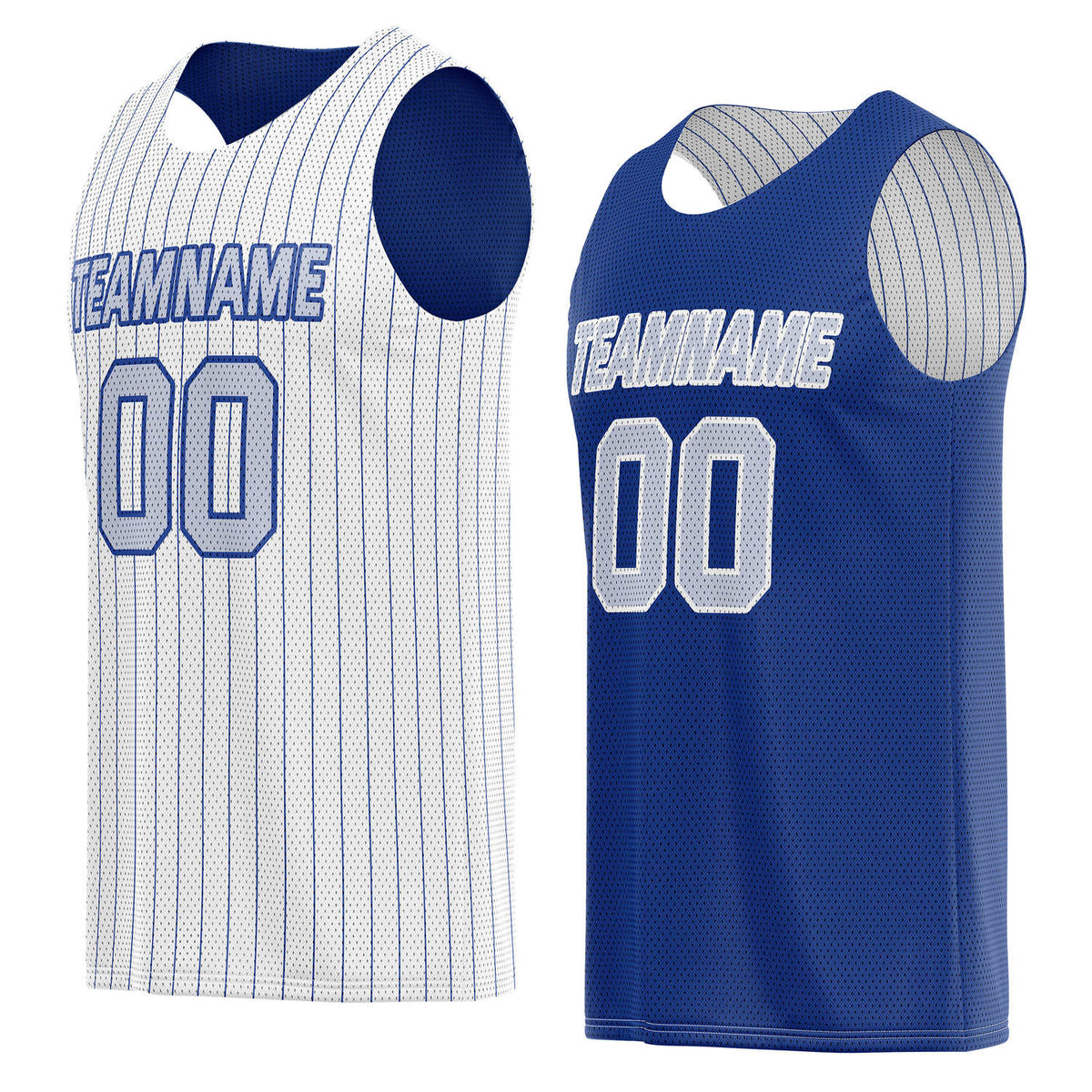 Custom Reversible White Blue Pinstripe Basketball Jersey, Personalized Team Name Number Breathable Mesh Uniform for Men Women Youth