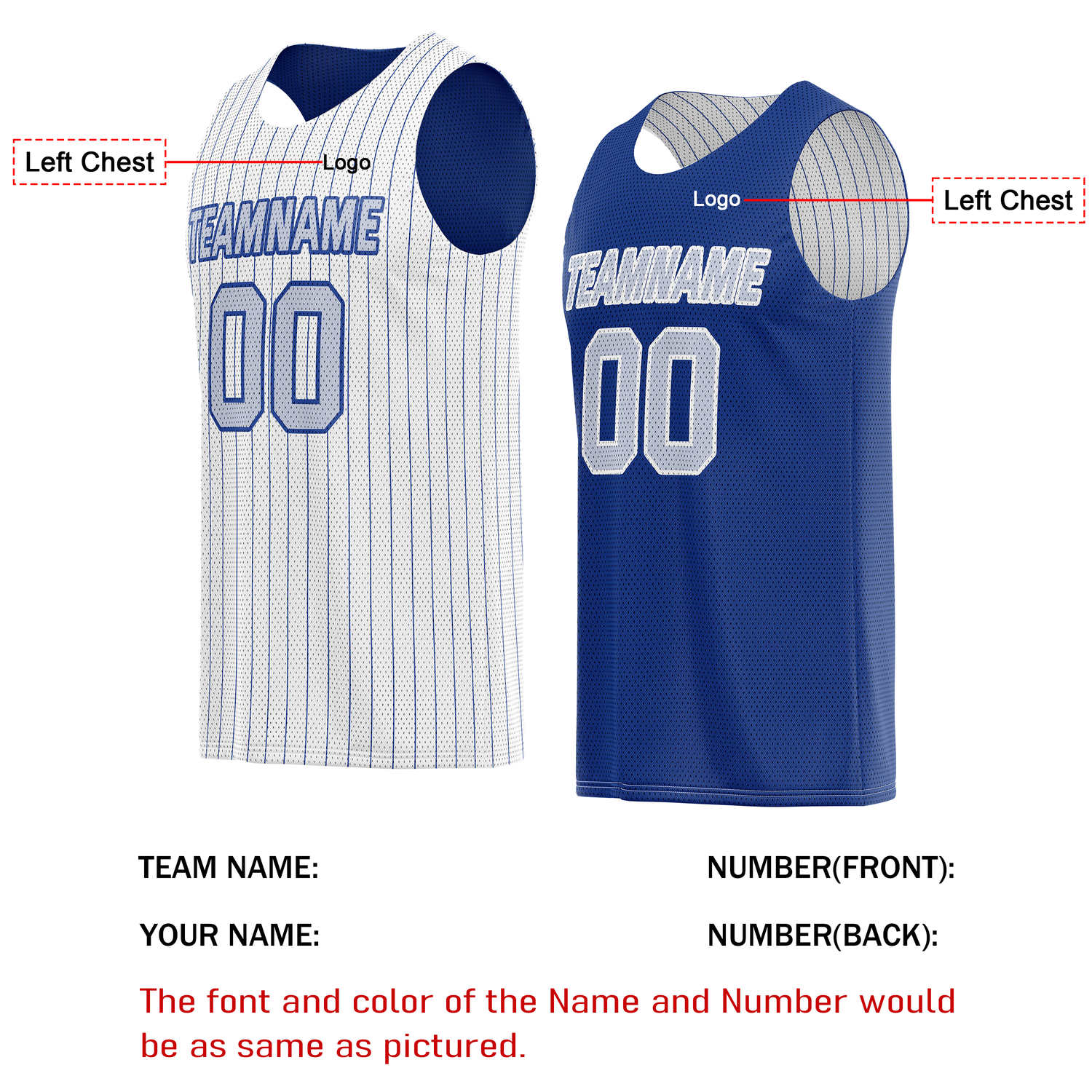 Custom Reversible White Blue Striped Basketball Jersey | Personalized Team Name, Number & LOGO | Vosoli