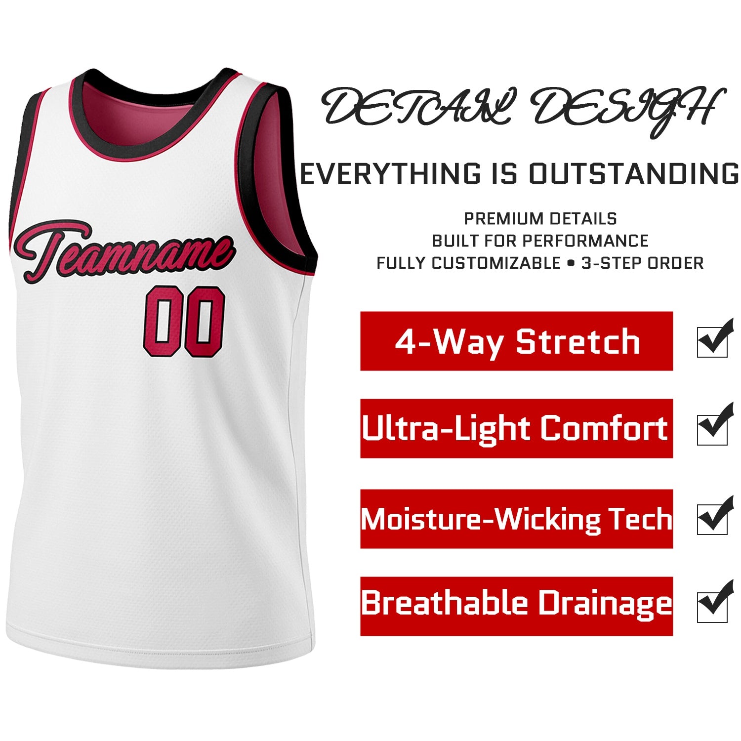 Custom Reversible White & Crimson Basketball Jersey | Personalized Team Jersey | Vosoli