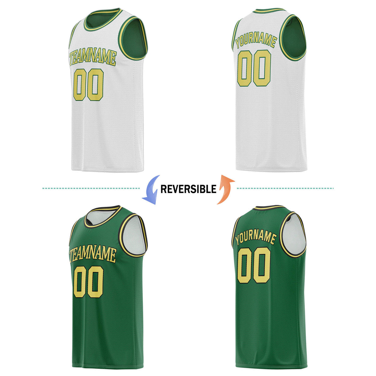 Custom Reversible White & Forest Green Basketball Jersey | Personalized Team Name & Number - Vosoli
