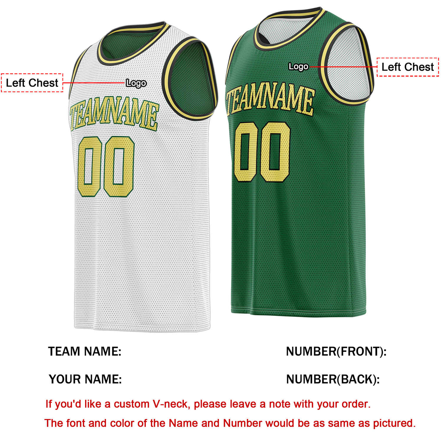Custom Reversible White & Forest Green Basketball Jersey | Personalized Team Name & Number - Vosoli