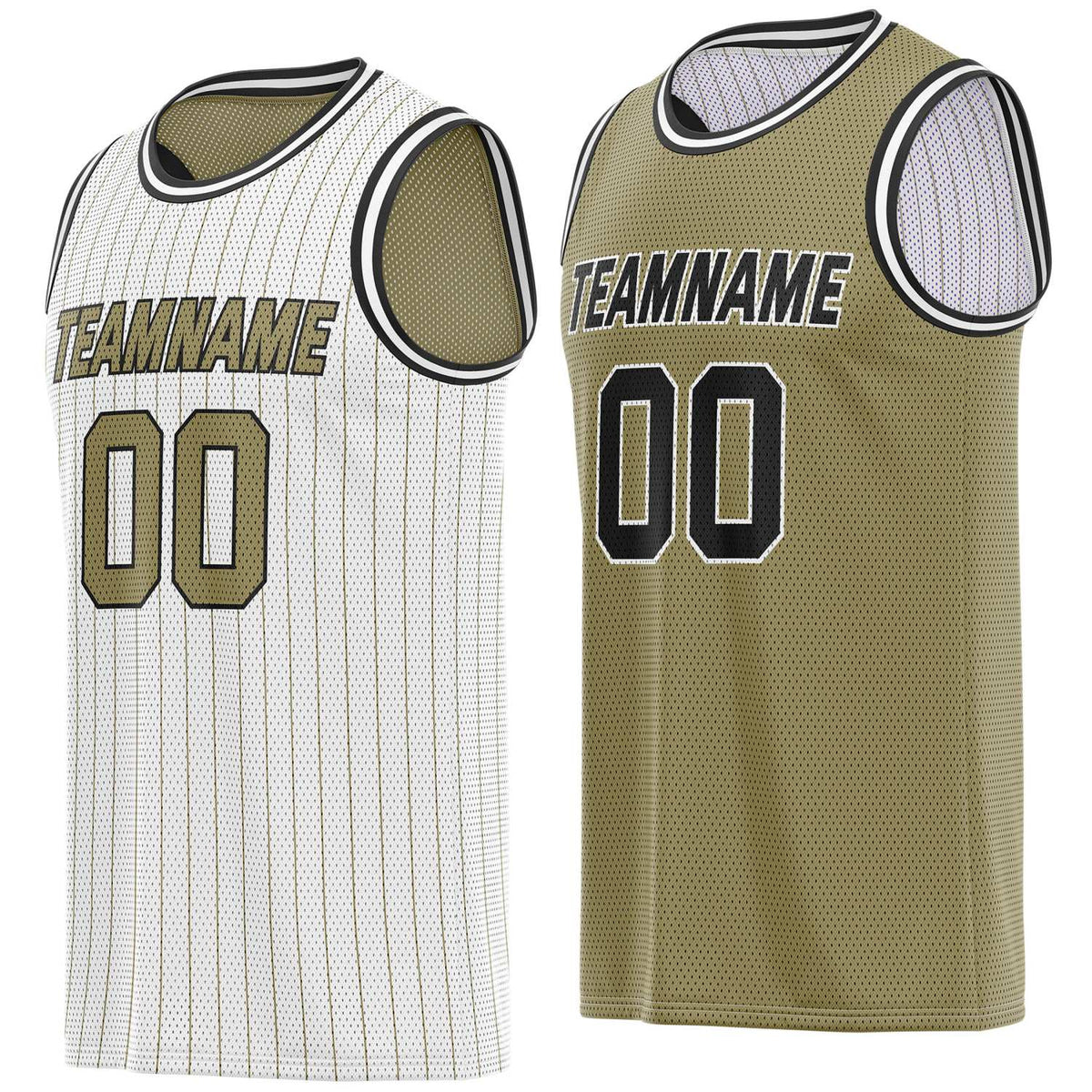 Custom Reversible White Gold Striped Mesh Basketball Jersey | Team &amp; Player Name - Vosoli