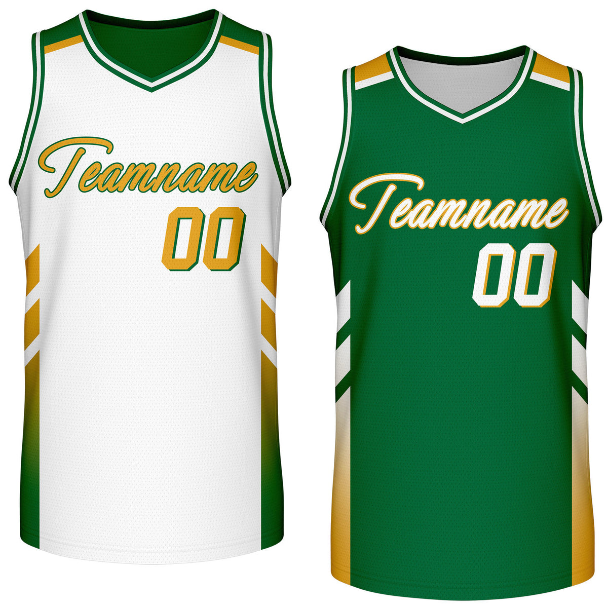 Custom reversible white green basketball jersey, personalized team name number logo breathable mesh sports top for men women youth game practice wear - Vosoli