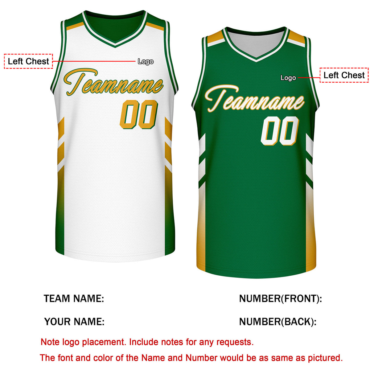 Custom Reversible White Green Basketball Jersey | Personalized Team Jersey | Vosoli