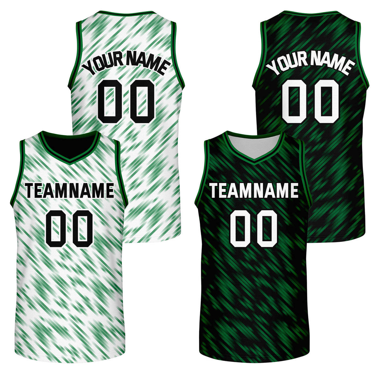 Custom Reversible White Green Stripe Basketball Jersey | Team &amp; Player Name - Vosoli
