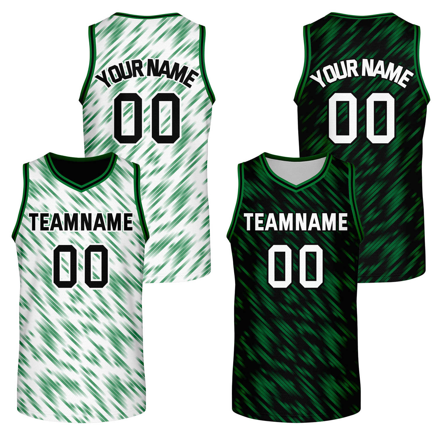 Custom Reversible White Green Stripe Basketball Jersey | Team & Player Name - Vosoli