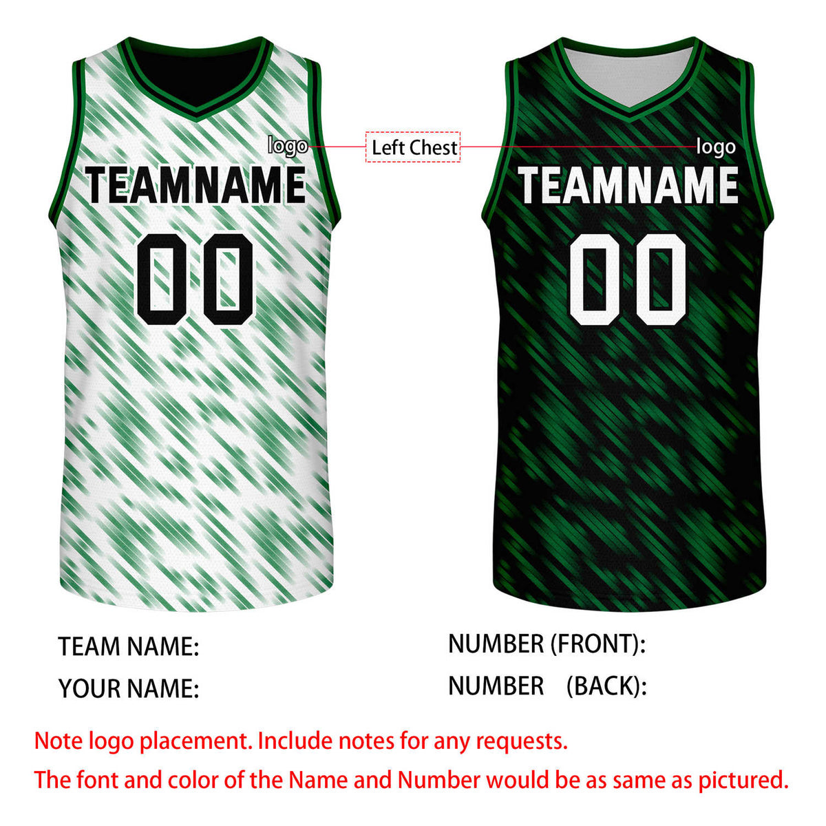 Custom Reversible White Green Stripe Basketball Jersey | Team & Player Name - Vosoli