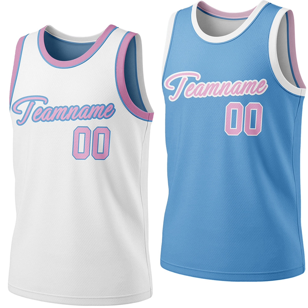 Custom reversible white &amp; light blue basketball jersey, personalized script team name number Logo breathable sports top for men women youth Adult game practice - Vosoli