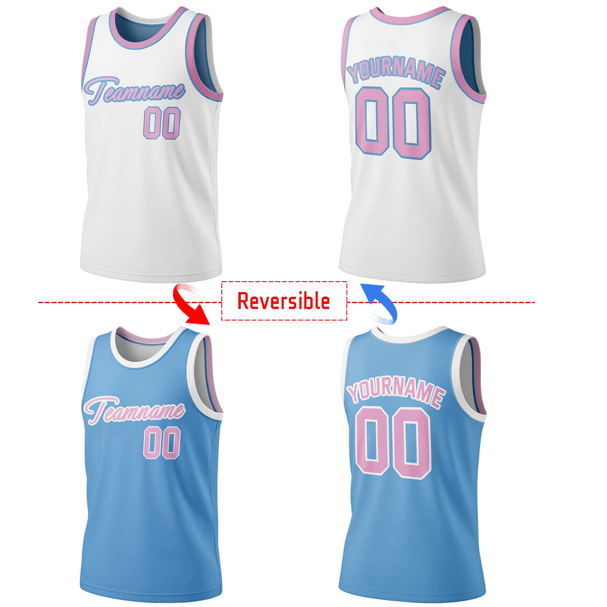 Custom Reversible White & Light Blue Basketball Jersey | Personalized Team Jersey | Vosoli