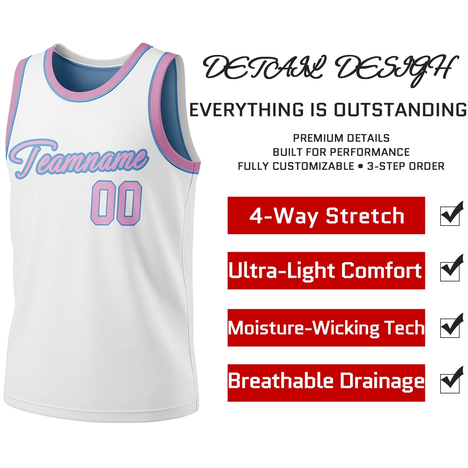 Custom Reversible White & Light Blue Basketball Jersey | Personalized Team Jersey | Vosoli