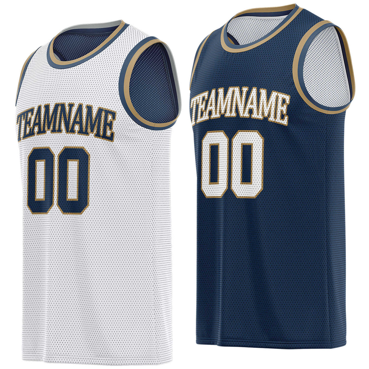 Custom reversible white &amp; navy blue basketball jersey, personalized team name number logo breathable mesh sports top for men women youth game practice - Vosoli
