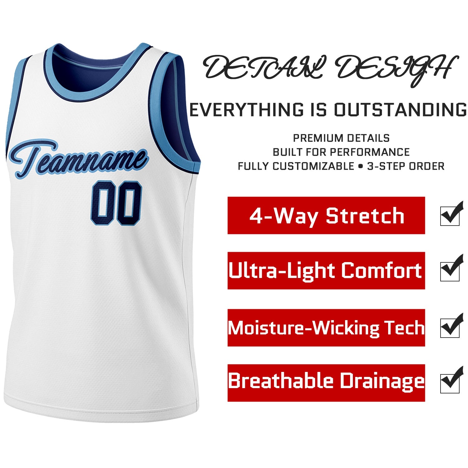 Custom Reversible White & Navy Blue Basketball Jersey | Personalized Team Jersey | Vosoli