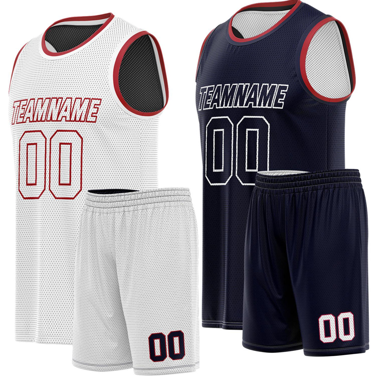 Custom reversible white &amp; navy basketball uniform, personalized team name number Logo breathable Mesh sports set for men women youth Adult game practice - Vosoli