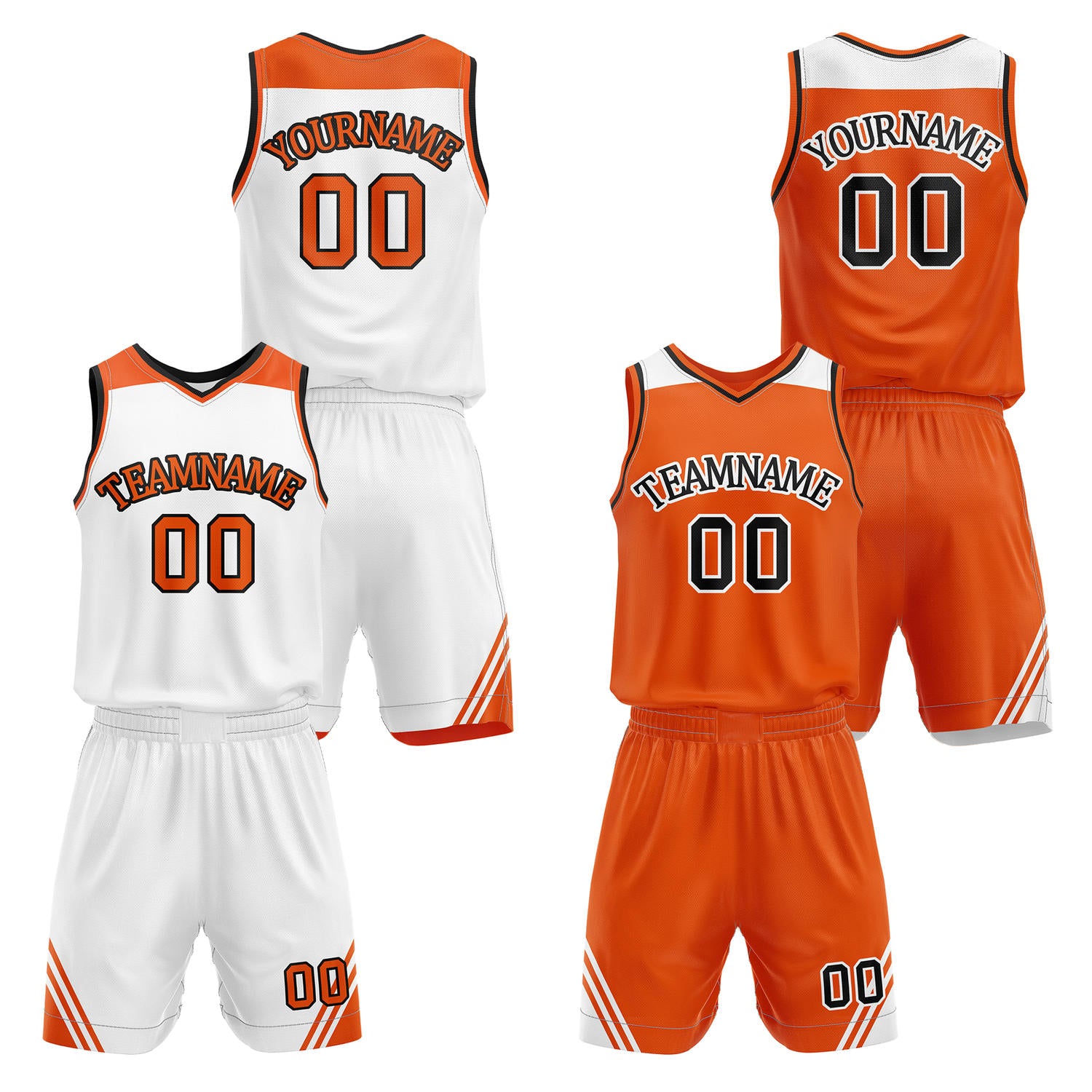 Custom reversible white & orange basketball uniform set, personalized with team name number and logo, breathable mesh fabric for men women youth game practice - Vosoli