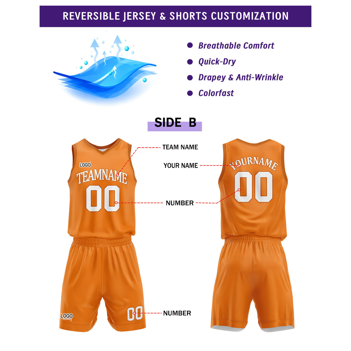 Custom Reversible White Orange Basketball Uniform Set | Team Name & Number - Vosoli