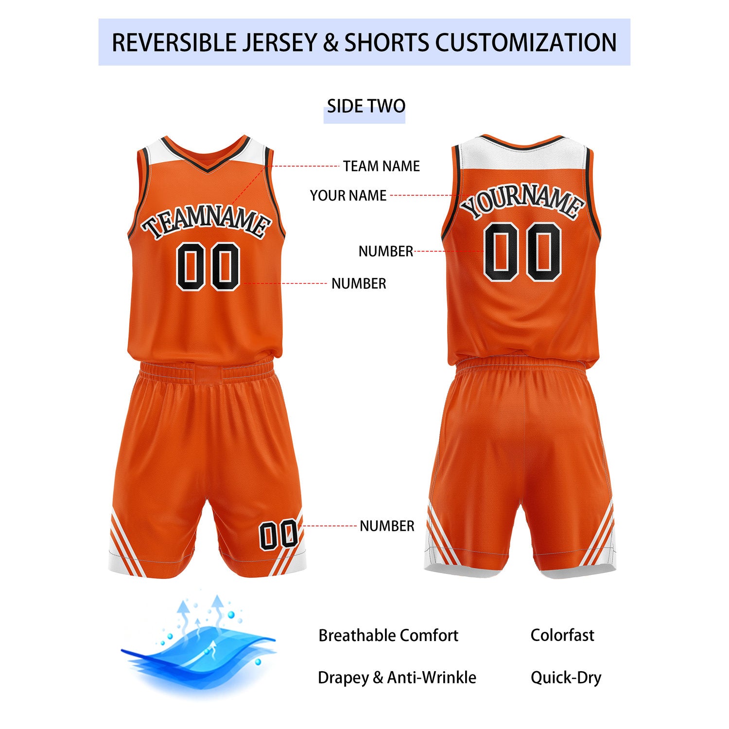 Custom Reversible White Orange Basketball Uniform Set | Team Name & Number - Vosoli