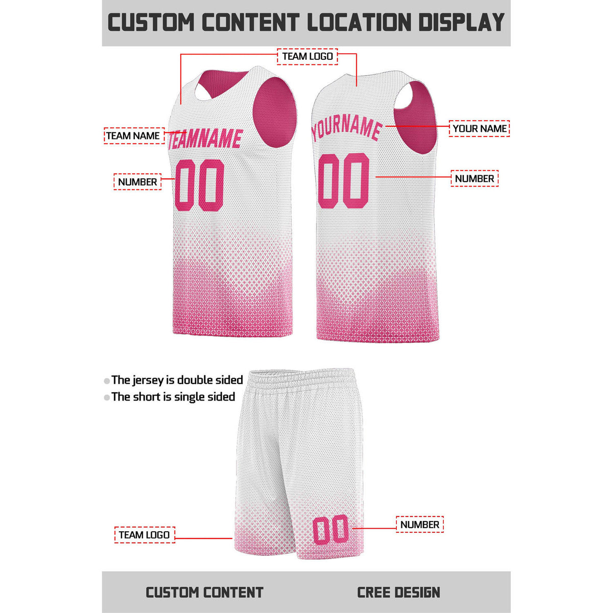Custom Reversible White & Pink Mesh Basketball Uniform | Personalized Team Set | Vosoli