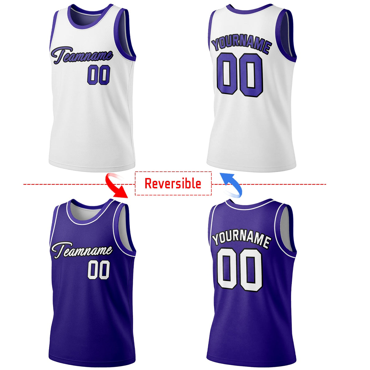 Custom Reversible White & Purple Basketball Jersey | Personalized Team Jersey | Vosoli