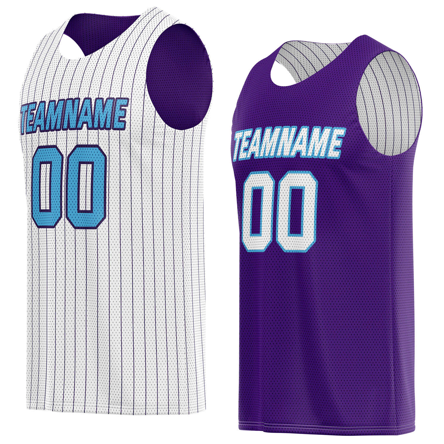 Custom Reversible White Purple Pinstripe Basketball Jersey, Personalized Team Name Number Breathable Mesh Uniform for Men Women Youth