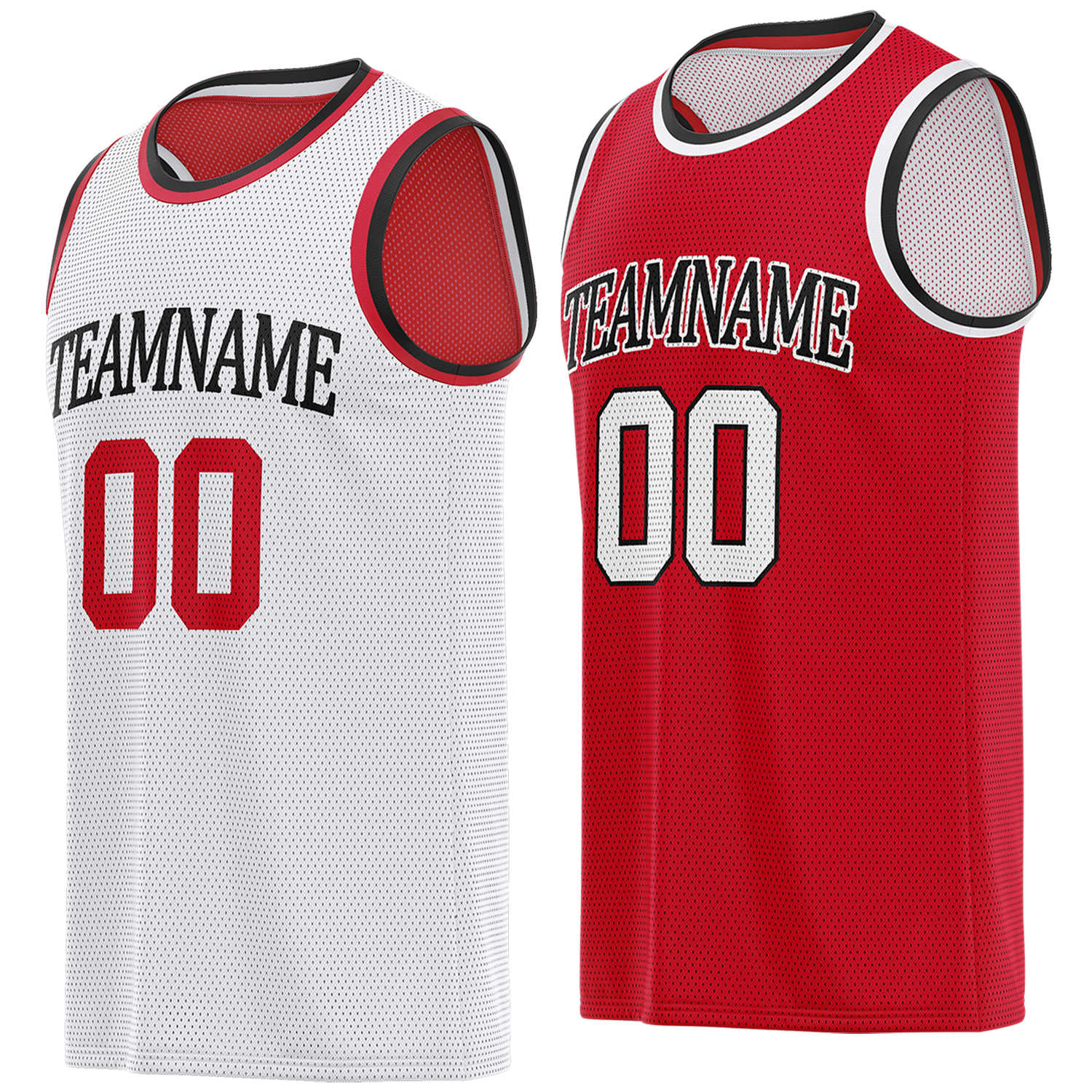 Custom reversible white & red basketball jersey, personalized team name number logo breathable mesh sports top for men women youth game practice - Vosoli